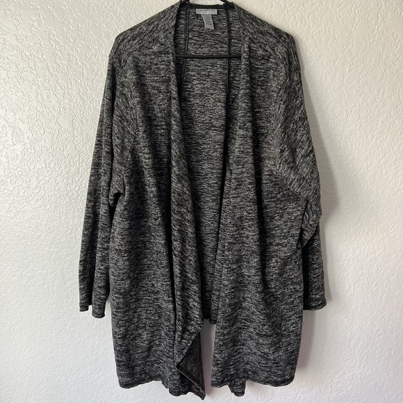 Catherines Sweaters - Catherines 3X Cardigan Open Front Heather Gray Waterfall Lagenlook Raw Edge